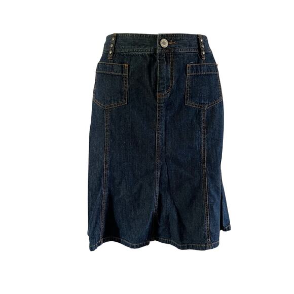 Vtg Y2K 2000s Stud Detail Denim Knee Length Skirt Sz 11/12 Grunge Punk - Picture 1 of 5